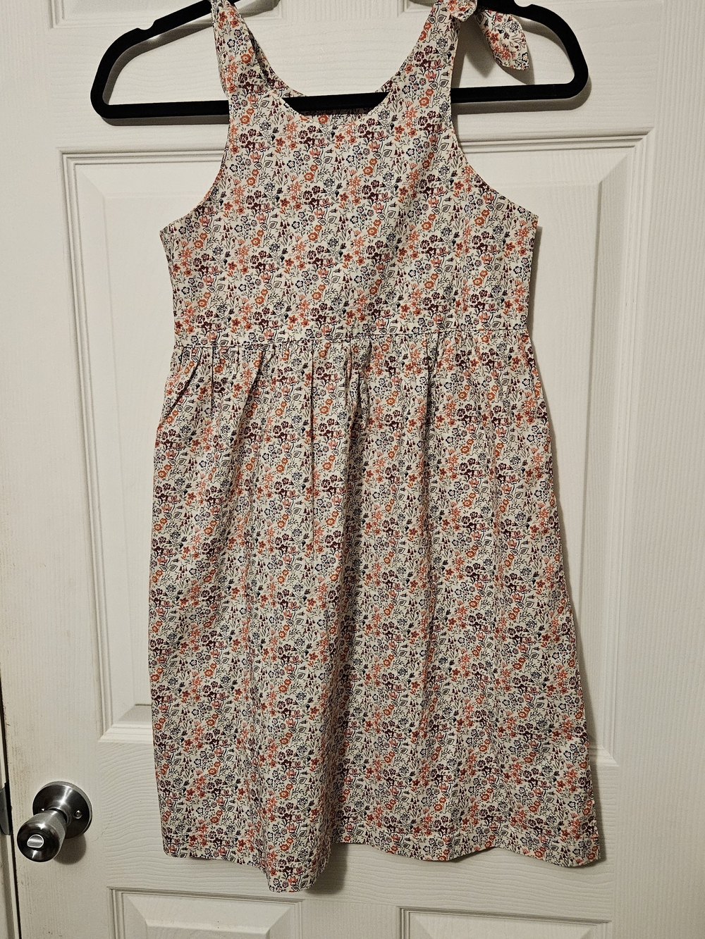 Girls' Cream Floral Tie-Shoulder Casual Dress